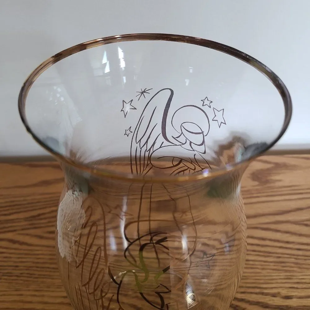 Partylite Versailles Stand Candle Holder With Golden Angel Hurricane Shade P7078